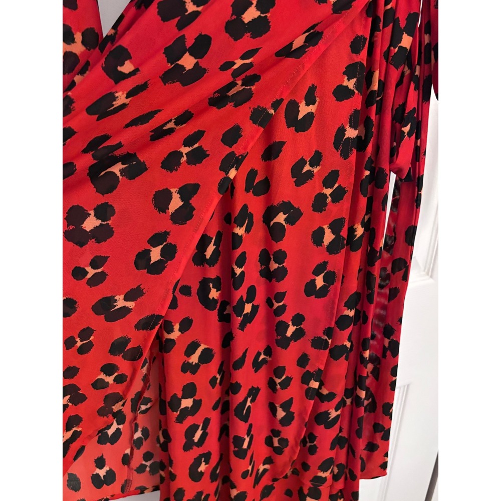 NWT Cabi Siren Wrap Dress Small Savage Skin Red Leopard Sheer MSRP $144 - Picture 7 of 7